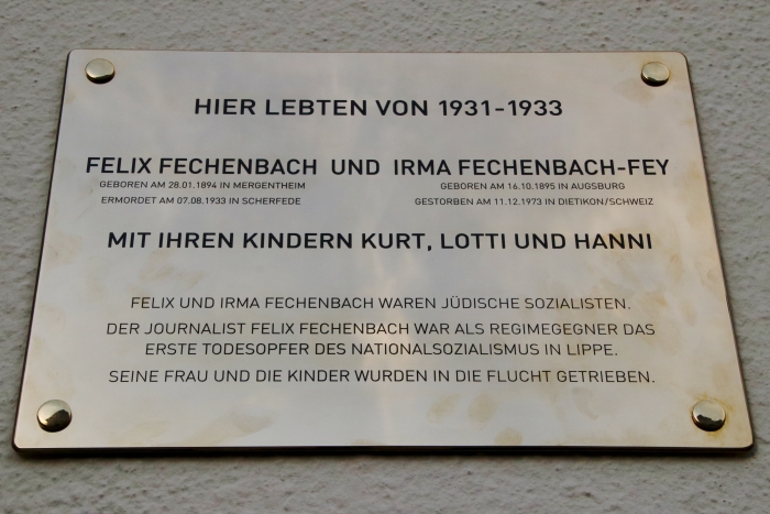 Gedenktafel an Felix-Fechenbach und seine Familie in Detmold